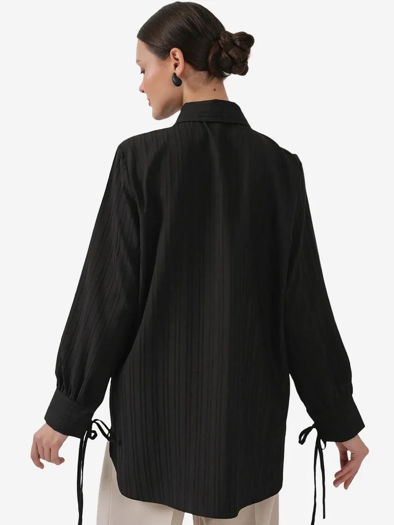 Big Dart Black BDART Ruffle Detailed Textured Shirt for Women | Best Price UAE